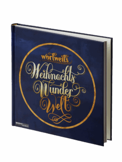 Blauer Hintergrund, Text: wortweits Weihnachtswunderwelt