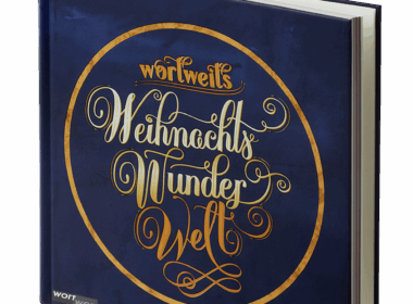 Blauer Hintergrund, Text: wortweits Weihnachtswunderwelt