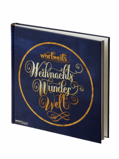 Blauer Hintergrund, Text: wortweits Weihnachtswunderwelt